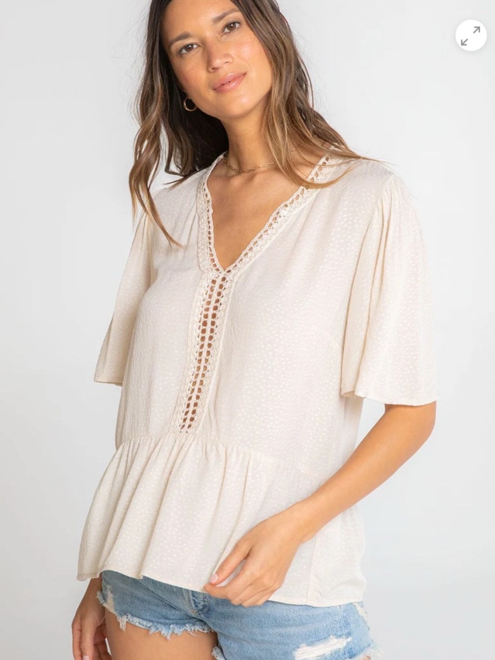 Lovestitch Sweet Nothings Lattice Cream Crochet Trim Boho Cottagecore Blouse M
